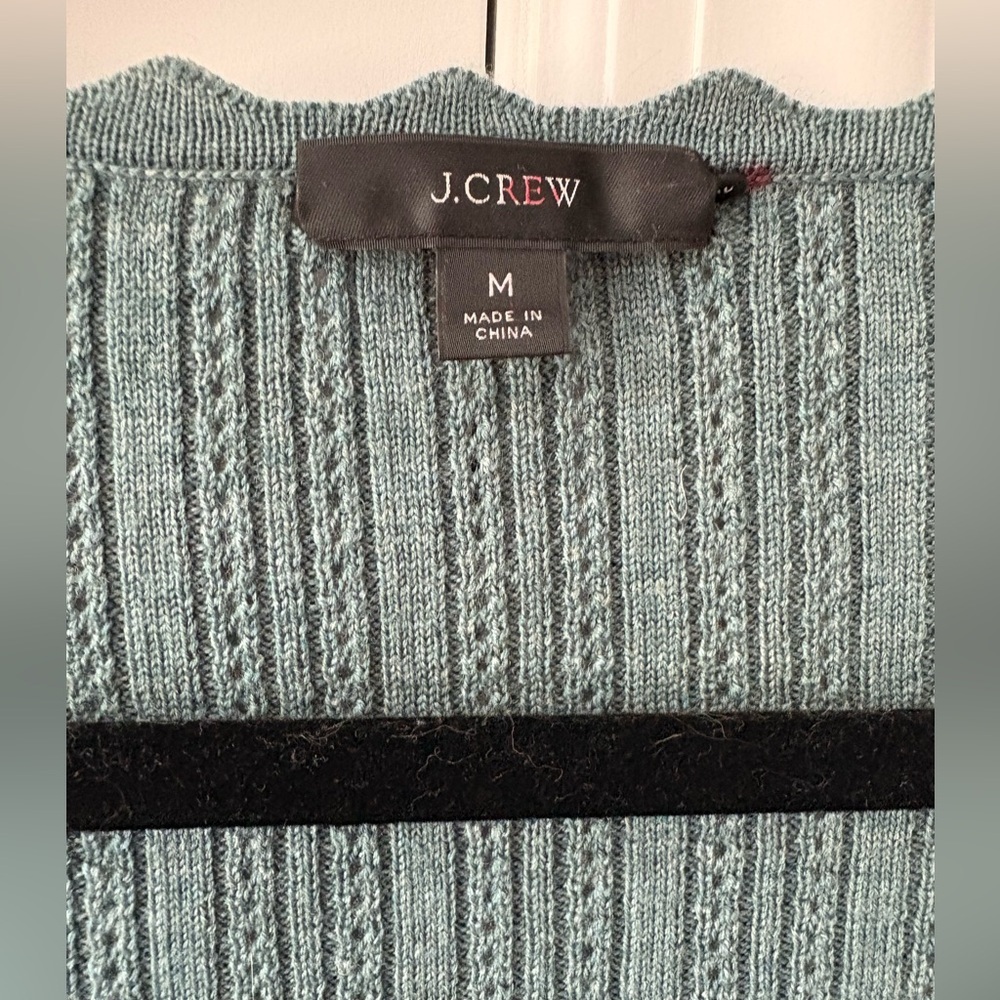 J. Crew Scalloped- Edge Pointelle Green Wool Sweater - Picture 5 of 10